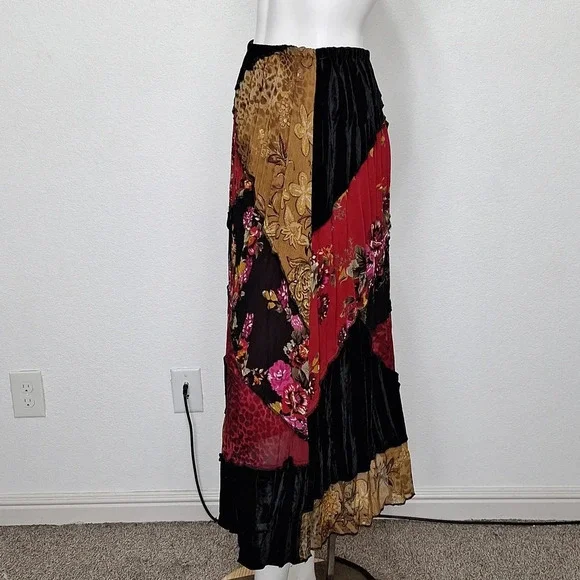 Koret Velvet Whimsy Goth Animal Print Floral Romantic Goth Maxi Witchy Skirt S/P - Picture 4 of 13
